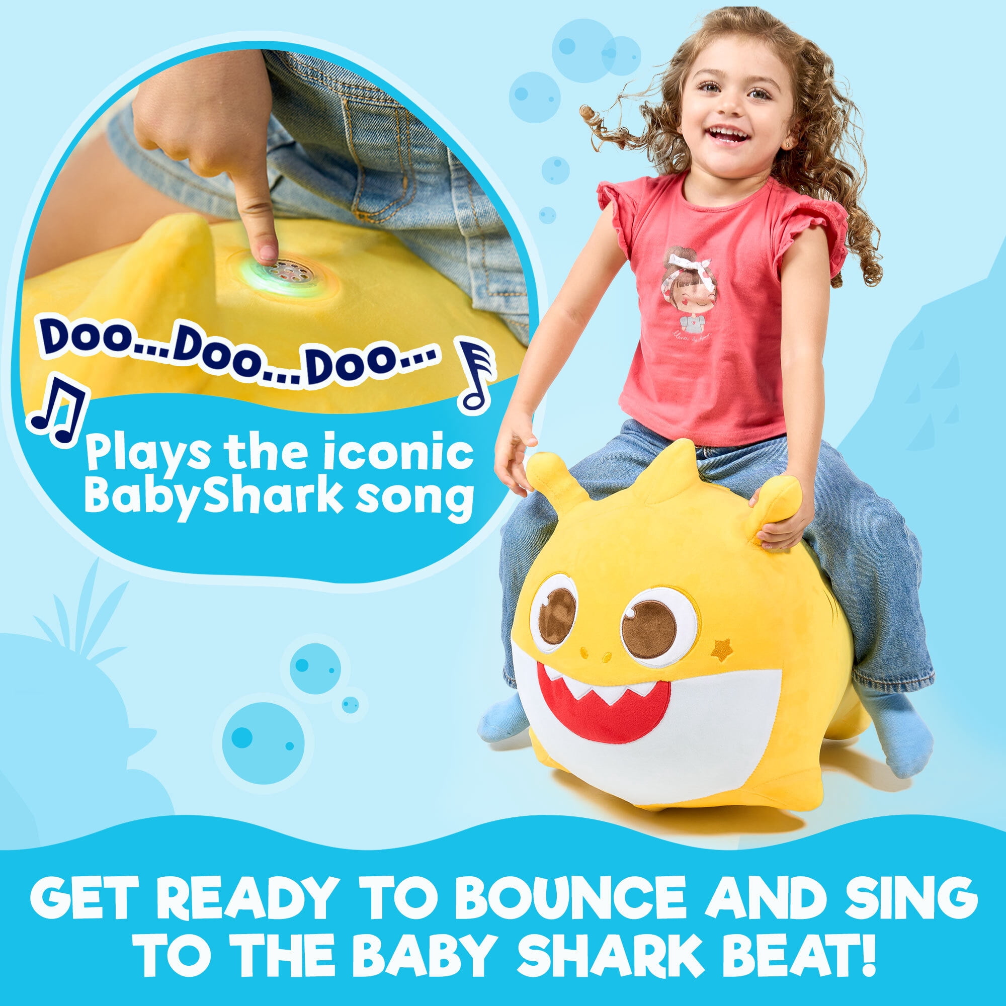 Baby Shark Ride on Bouncy Plush Toy - Official Pinkfong Musical Hopper - Birthday Gift for Toddlers Kids Boys and Girls Ages 2-5