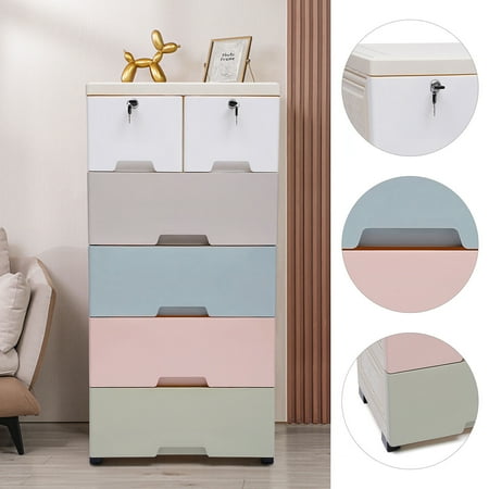5-Layer Living Room Cabinet Baby Clothes Storage Plastic Chest Of Drawers Household Kids Clothes Forcer Plastic Storage 6 Drawers Toy Books Storage PP Material Colorful Drawer Clothes Cabinets
