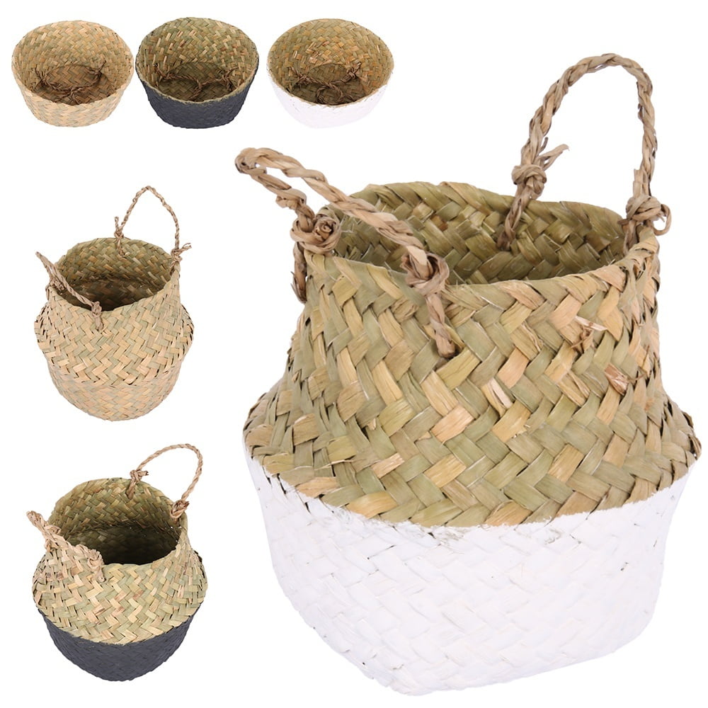 ODOMY Foldable Seagrass Knit Storage Basket Hanging Decorative Garden
