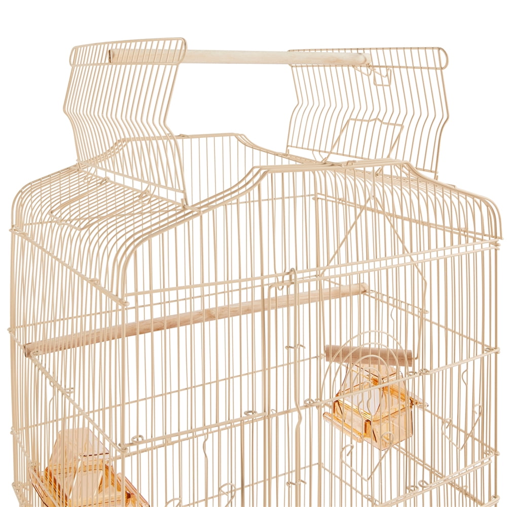 Renwick 41" Four Feeders Double-Door Metal Birdcage with Slide-Out Tray, Almond