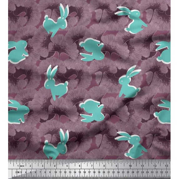 Soimoi Velvet Fabric Artistic Floral & Rabbit Animal Print Fabric by The Yard 58 Inch Wide