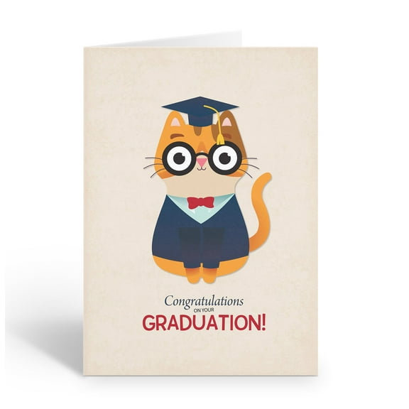 Stonehouse Collection | Kids Graduation Card | Cat with Cap, Gown & Diploma |Kid