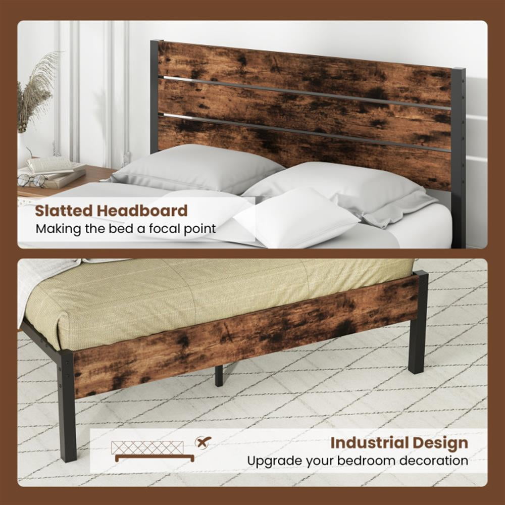 Topcobe Full/King/Queen/Twin Size Bed Frame with High Headboard and Mute Bar, Platform Bed Frame, Indoor Furniture for Bedroom-Queen Size