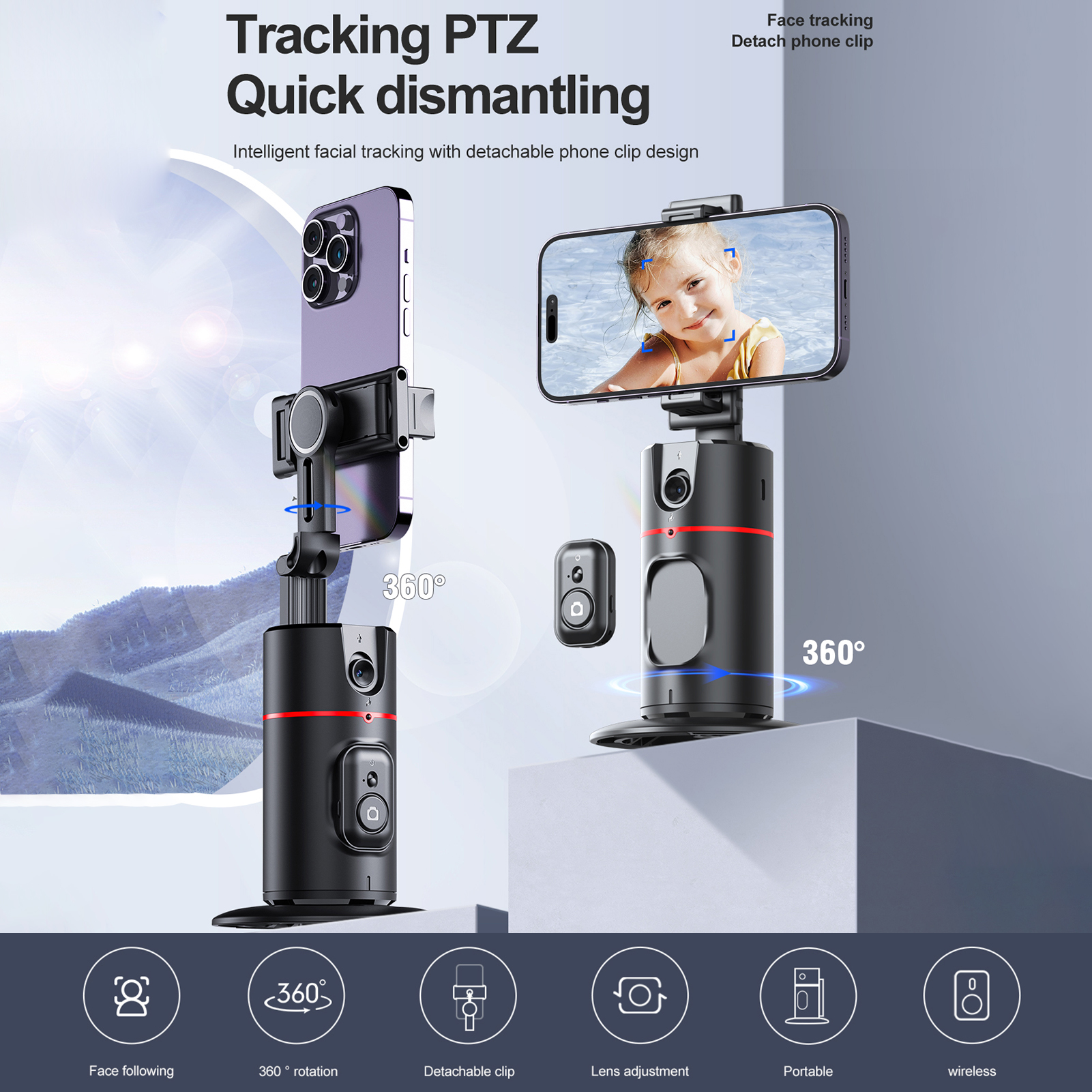 Treppiede Auto Tracking 360° Con Riconoscimento Facciale E Controllo Gestuale | Gimbal Portatile Pieghevole Per Smartphone