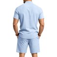 thumbnail image 5 of Maqroz 2 Piece Linen Shorts Set for Men Button Down Short Sleeve Shirt Elastic Waist Shorts Fashion Solid Casual Breathable Daily Wear with Pockets, 5 of 9