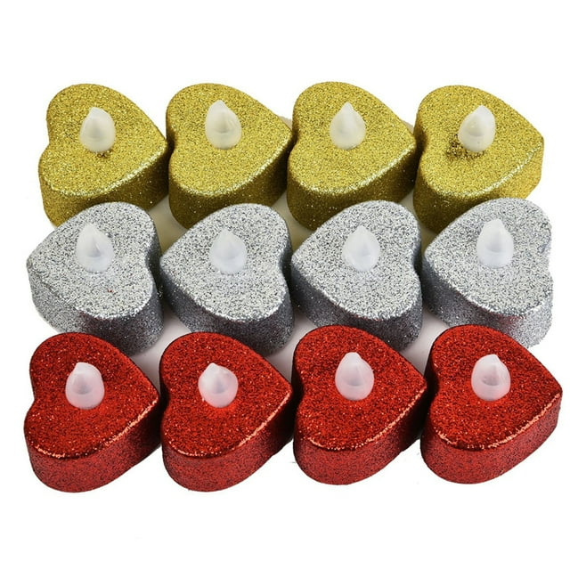 Coofit 12PCS Candle Light Heart Round Light up Candle Flameless Candle for Decoration