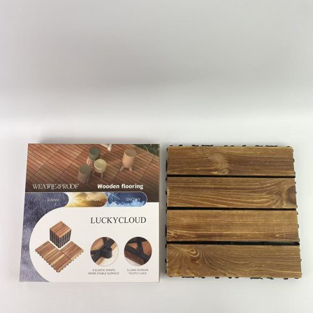 LUCKYCLOUD Wooden flooring,Acacia Wood Flooring Interlocking Deck Tiles for Patio Decor 12 Slats - Waterproof Indoor & Outdoor Decor - Balcony Garden Decking Tile