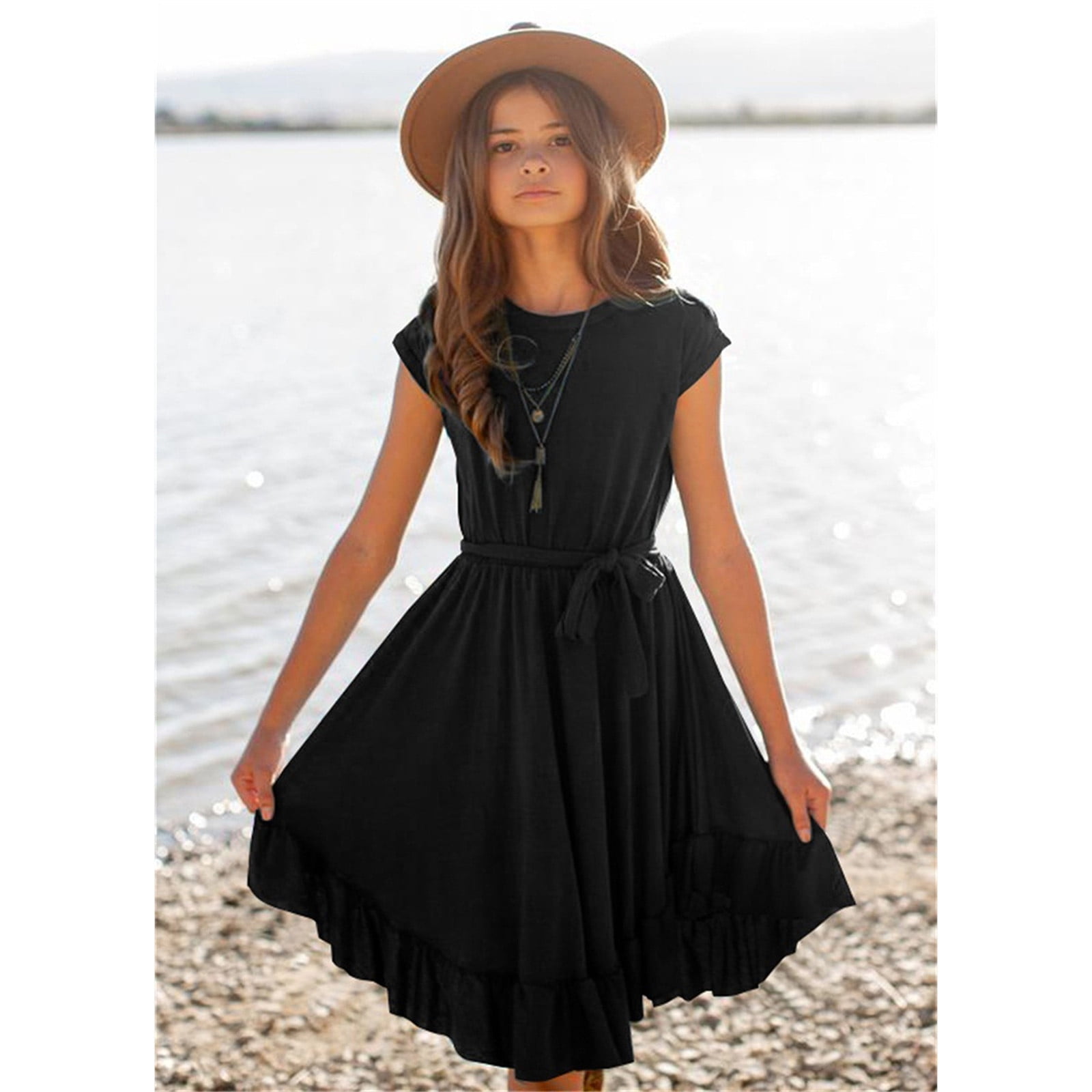 black dresses for 10 year olds Little Girls Kids Little Vintage Dress Solid Short Sleeve Ruffles Swing Retro Rockabilly Dresses 7-12Y Party Dresses Clothes 11-12 Years Select your size:11.5 6-Drawer Double Dresser Bedroom The Tulle Collection ensuring she feels like