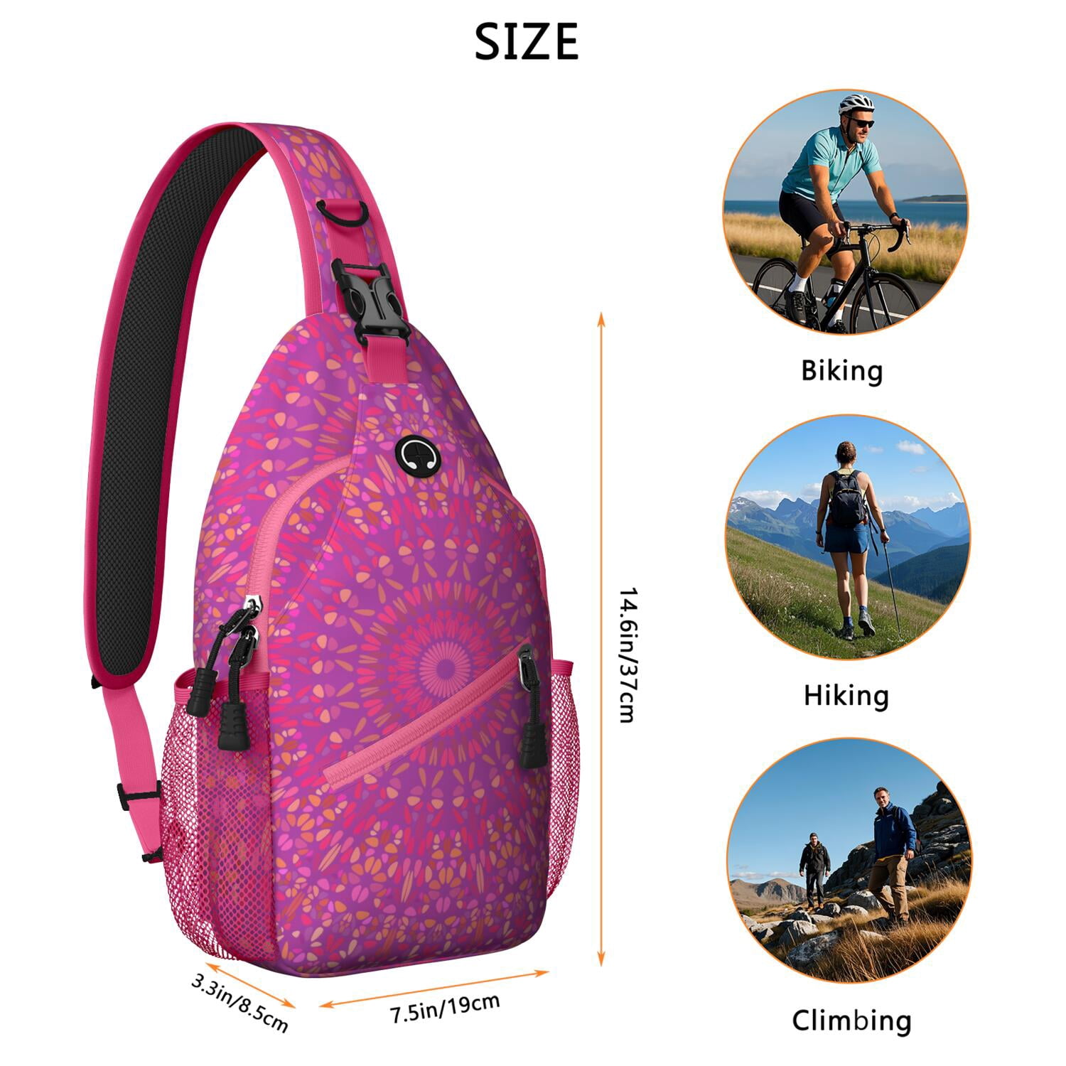 Mandala Pattern Crossbody Sling Bag Ethnic Tribal Boho Chic Chest Pack Anti-Theft Spacious Daypack for Travelers, Outdoor Enthusiasts