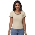 thumbnail image 5 of Women Summer Short Sleeve Shirts Crewneck Striped Color Block T Shirts Slim Fit Basic Tee Tops, 5 of 6