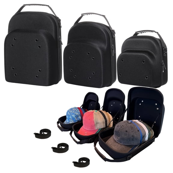 JMILYJW Set of 3 Travel Cases for Baseball Caps - Hard Hat Cases Hold Up to 21 Hats Portable Storage Organizer with Adjustable Strap
