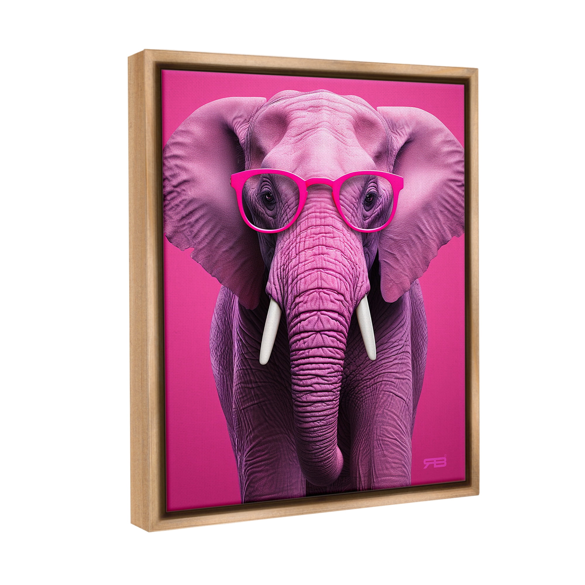 Stupell Industries Vivid Pink Elephant Animals & Insects Painting Brown Floater Framed Canvas Art Print Wall Art, 17 x 21