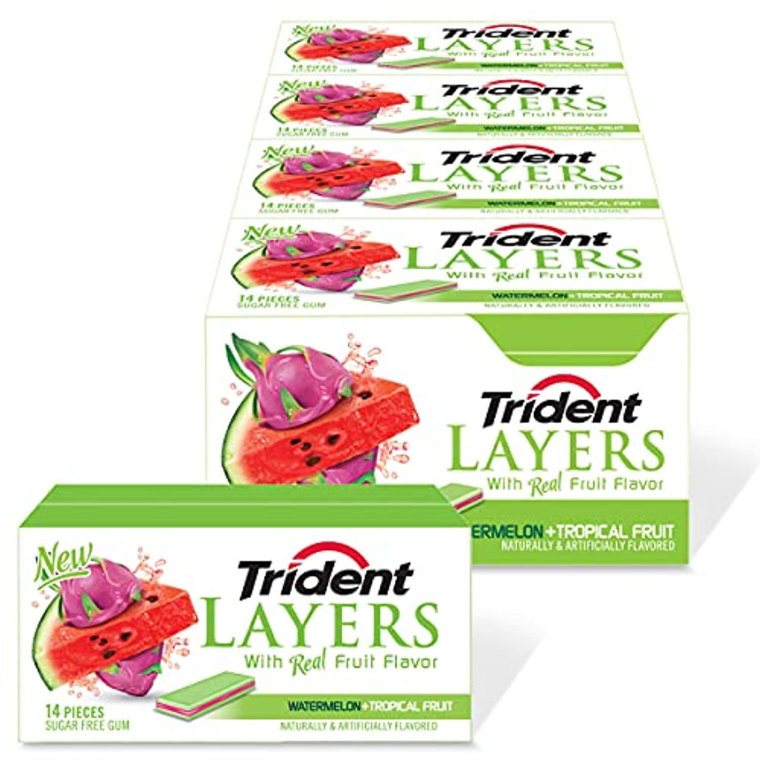 Trident Layers Watermelon & Tropical Fruit Sugar Free Gum, 12 Packs Of
