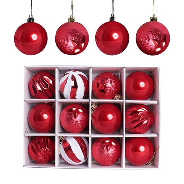 1 caja de 12 bolas decorativas navideñas de 6 cm, bolas de plástico enchapadas con forma, juego de bolas navideñas