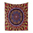 thumbnail image 1 of Mandala Soft Flannel Fleece Throw Blanket, Vintage Style Wedding Invitation Card with Mandala Motif Flower Illustration, Cozy Plush for Indoor and Outdoor Use, 50" x 70", Maroon and Red, by Ambesonne, 1 of 6