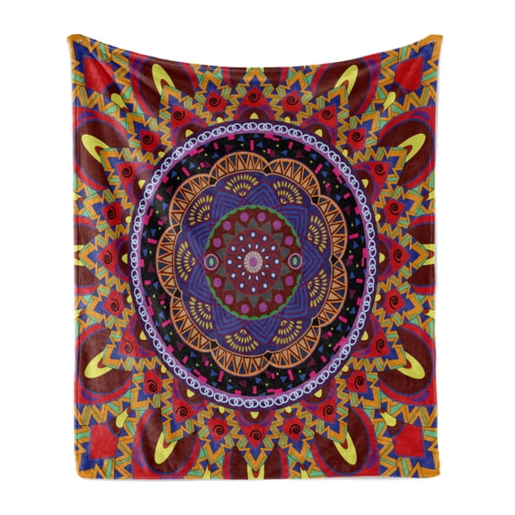 Mandala Soft Flannel Fleece Throw Blanket, Vintage Style Wedding Invitation Card with Mandala Motif Flower Illustration, Cozy Plush for Indoor and Outdoor Use, 50" x 70", Maroon and Red, by Ambesonne