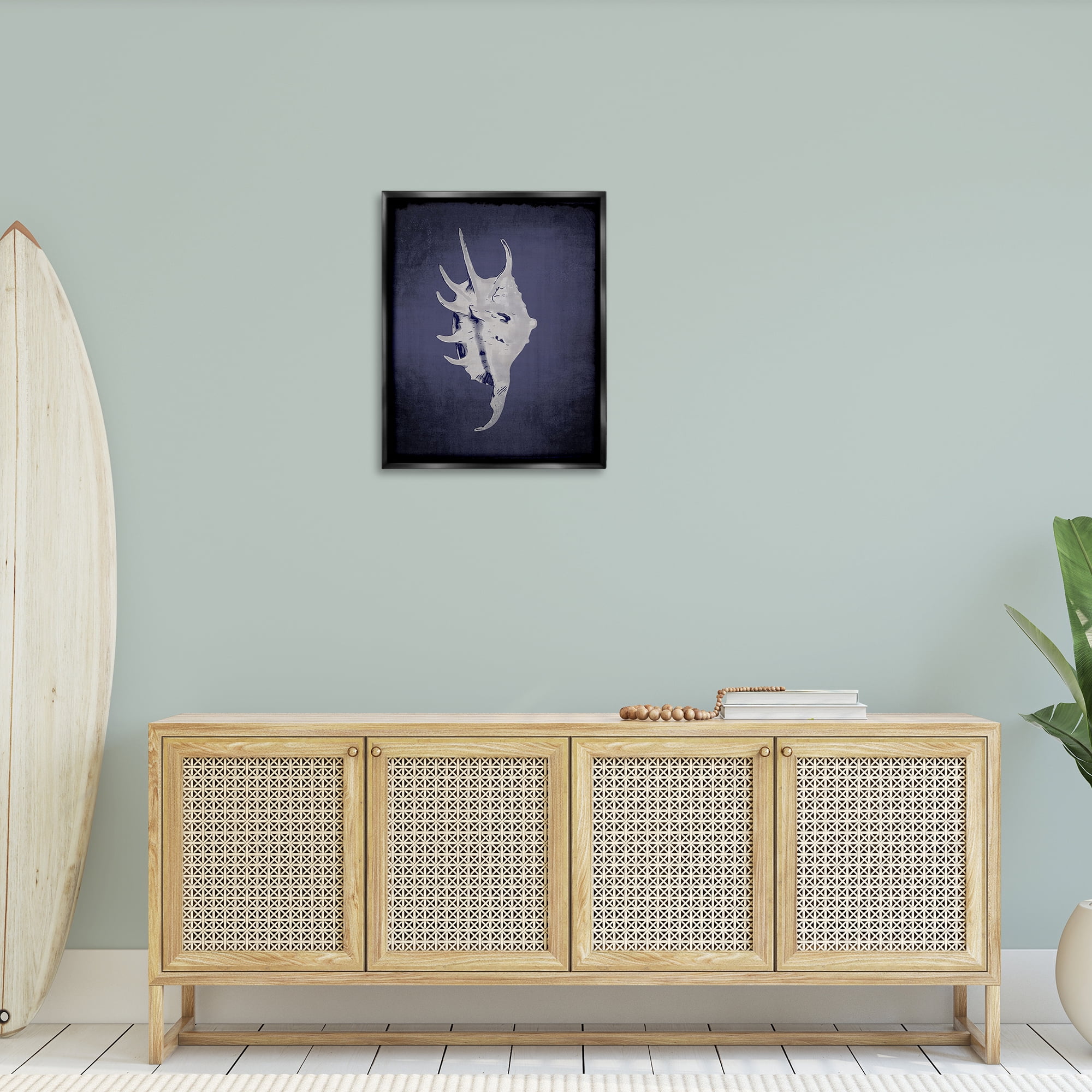 Stupell Industries Spider Conch on Indigo Nautical & Beach Painting Black Floater Framed Canvas Art Print Wall Art, 25 x 31
