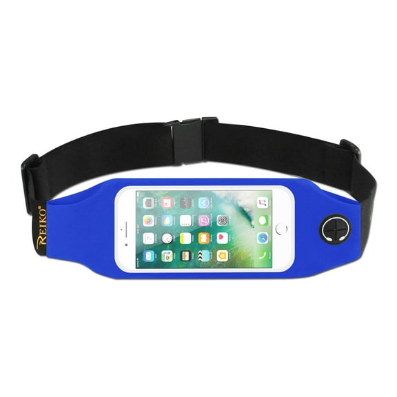 Reiko Running Sport Belt for iPhone 7/ 6/ 6S or 5 Inches Device with Two Pockets & LED in Blue (5X5 Inches)