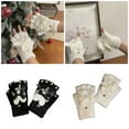 thumbnail image 2 of Half Finger Winter Gloves with Heart Bowtie Warm and Windproof Hand Warmer Short Gloves for Office School Daily Wear, 2 of 11