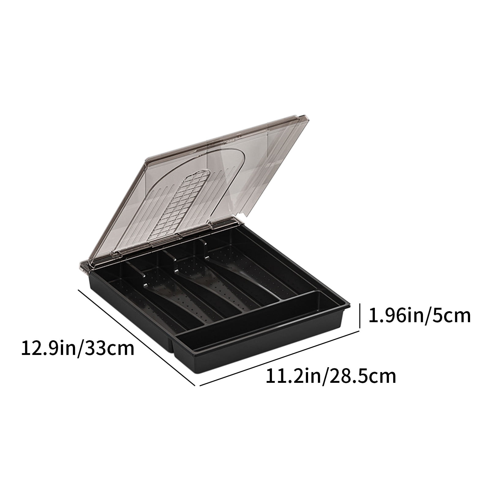 Specollect Clearance 2Pcs Organizer with Lid, Covered Utensil Tray for Kitchen Drawer and Countertop, Plastic Cutlery and Flatware Storage Box for Spoons Forks Knives Holder Case, 5 Compartments