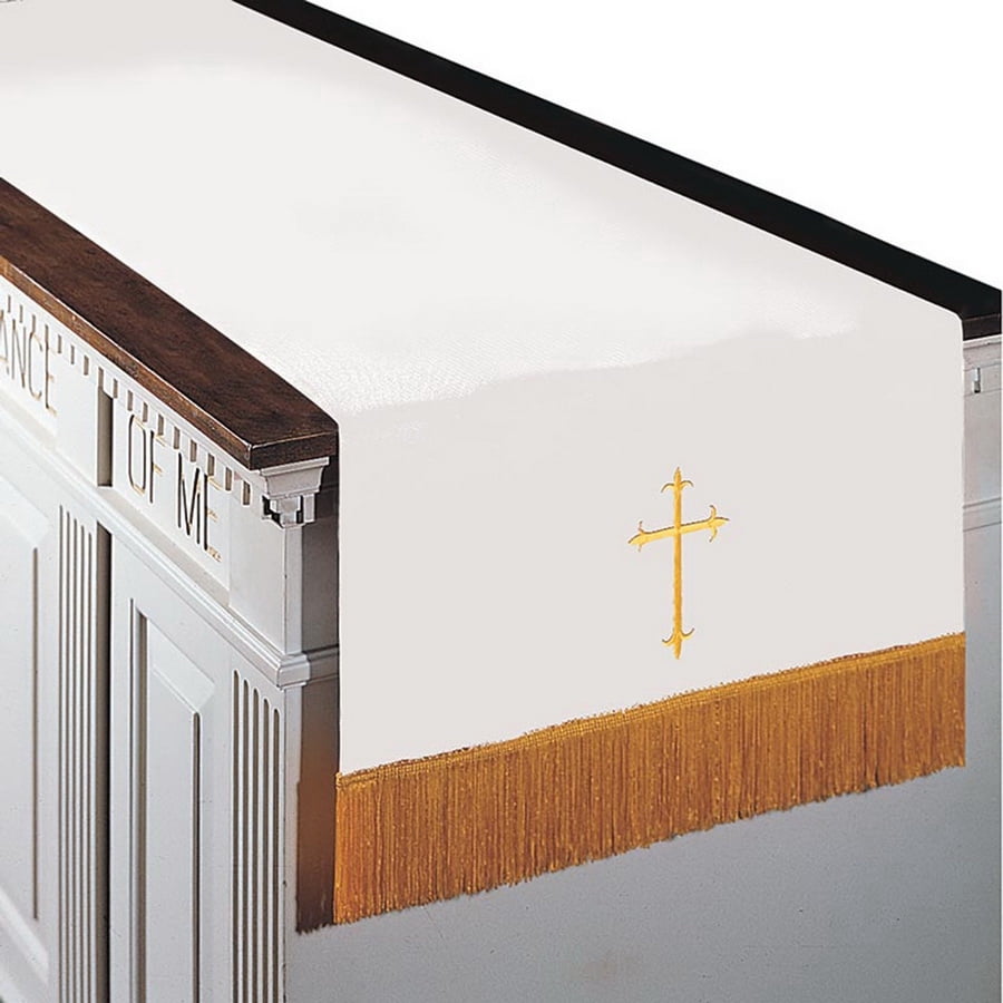 Christian Brands 11761MR Reversible Fleur-de-Lis Cross Communion Table Runner - Blue/White