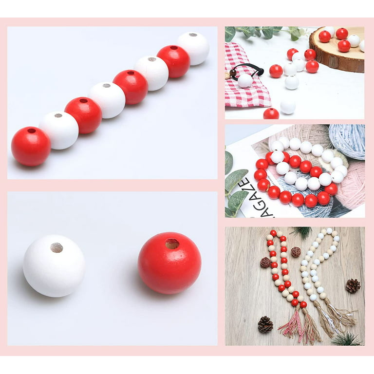 White Red Wooden Beads 20mm Wood Round Beads 4mm Hole Colored Wood Beads  Bulk Loose Spacer Beads for Craft/ Beading Supplies Home Decor, 50Pcs