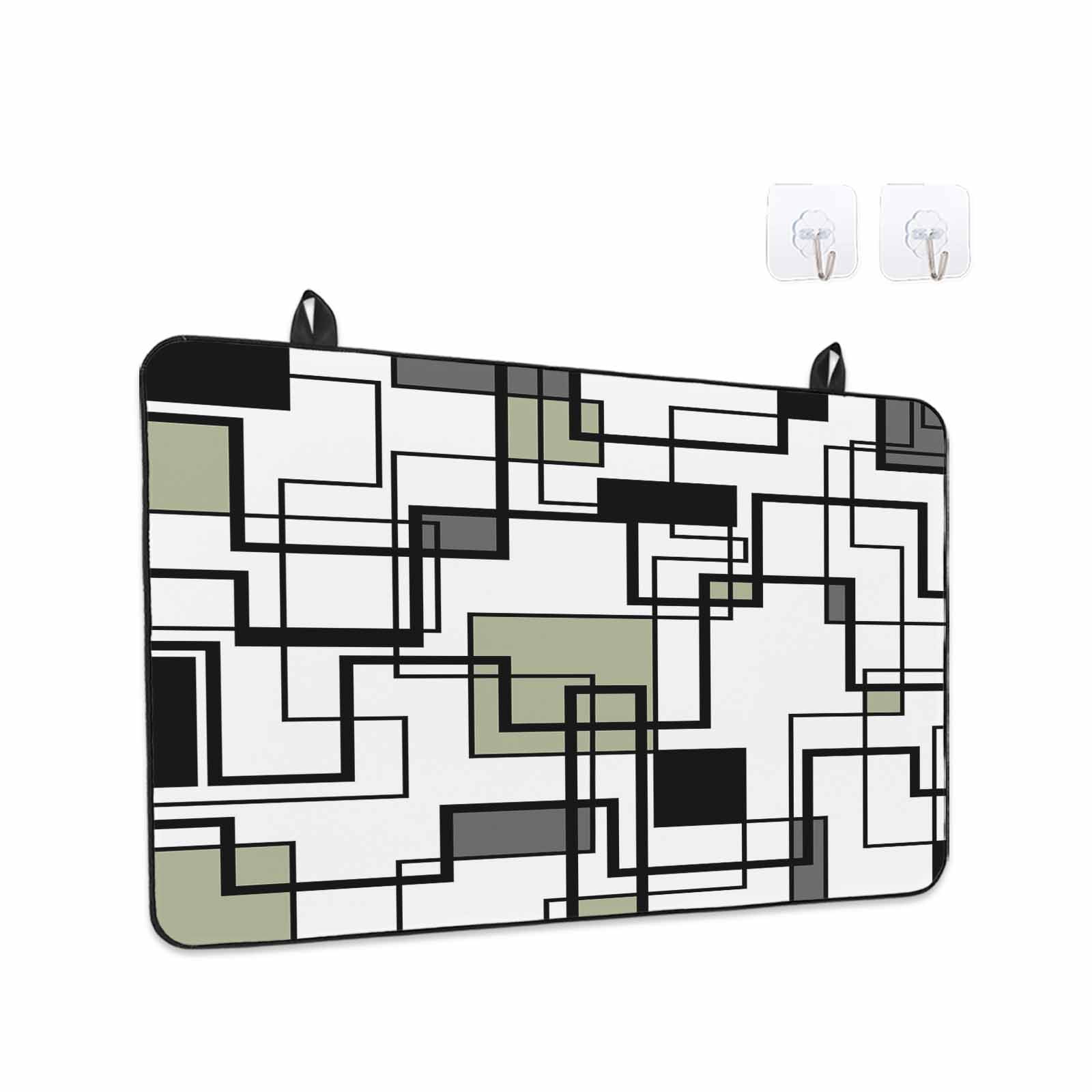 Sage Green Geometric Stove Top Cover for Electric Stove, Heat-proof & Non Slip Glass Top Stove Cover Protector, Simple Black Gray Abstract Striped Kitchen Flat Cooktop Rubber Mat 24x21 Inches