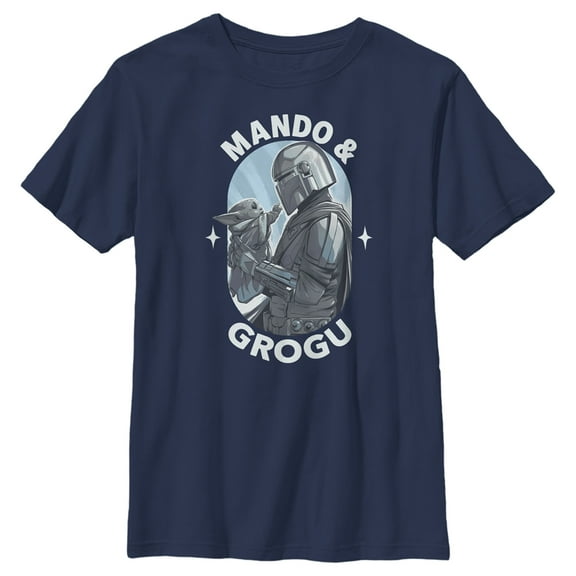 Boy's Star Wars: The Mandalorian Father's Day Mando & Grogu Love  Graphic Tee Navy Blue Medium