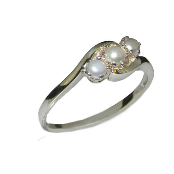 LBG British Made 10k White Gold Cultured Pearl Womens Trilogy Ring - 33 size options - Size 5.75