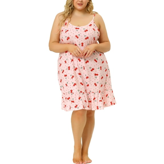 Unique Bargains Women's Plus Size NightgownSleeveless Sleep Dress Fruit Pajamas