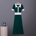 thumbnail image 2 of Women's Color Block Collared Knit Midi Dress, Short Sleeve Slim Waist Bodycon Dress, Elegant Fitted Sweater Dress for Fall Winter Daily Outfits Green S(S), 2 of 6
