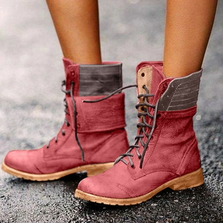 

TALKVE Boots For Women Middle Tube Lace Up Boots Mid Calf Boots Knight Boots