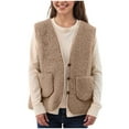 thumbnail image 6 of YDFCWXW Womens Sherpa Vest Casual Warm Fuzzy Faux Shearling Vest Sleeveless Fleece Jacket Pockets Teddy Coat Gilet for Winter Fashion (Khaki, S), 6 of 8