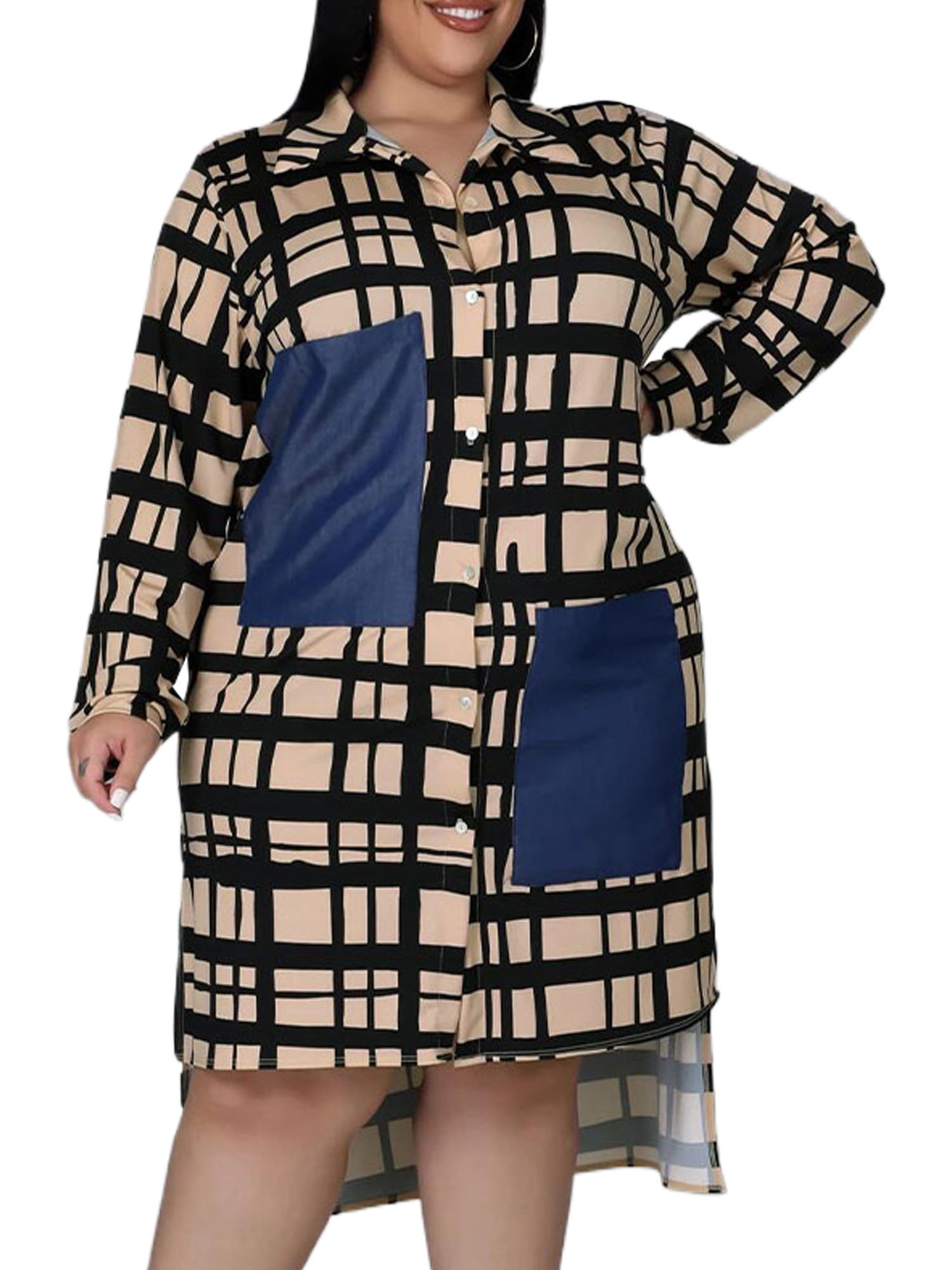 Wrcnote Women Plaid Long Sleeve Shirt Dresses Oversized Outdoor With