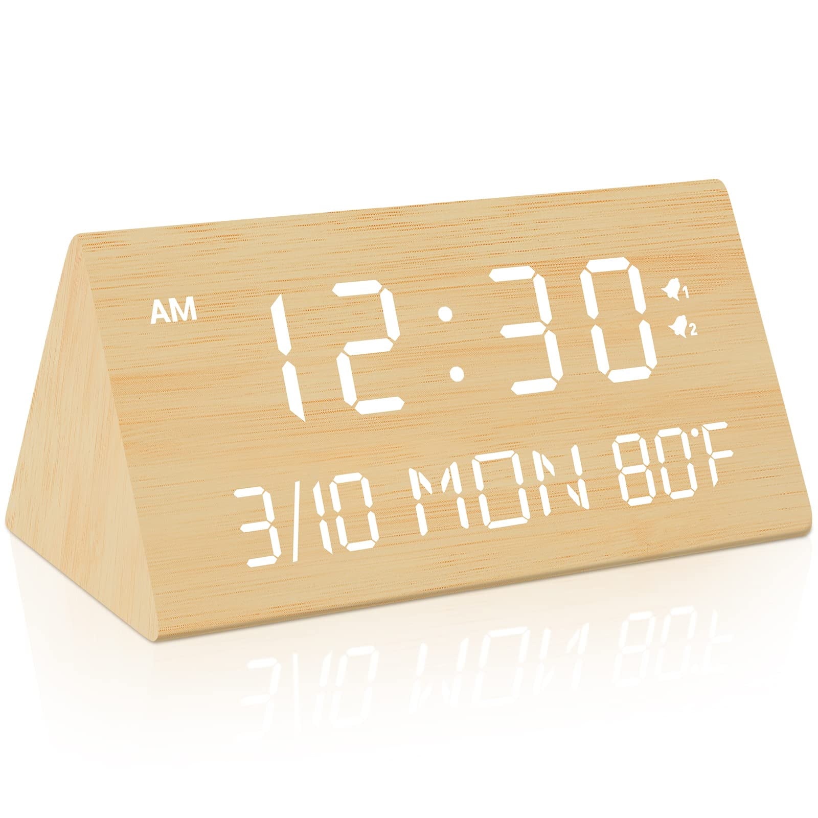 Bamboo Digital Alarm Clock with Temperature and Date Display for Bedroom Office Travel
