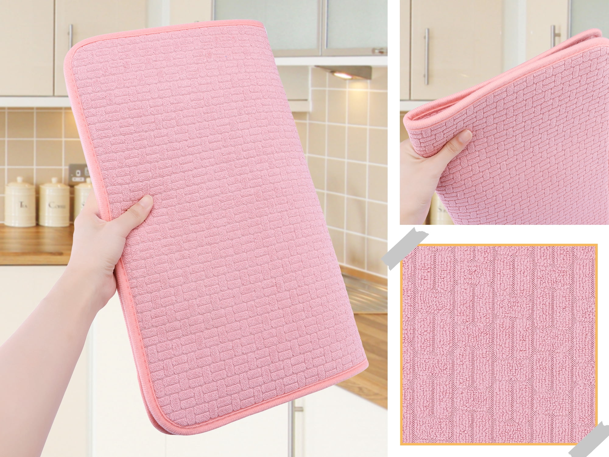 Unique Bargains Absorbent Microfiber Kitchen Mat Stone Drying Mat Pink 19.7*15.0 in