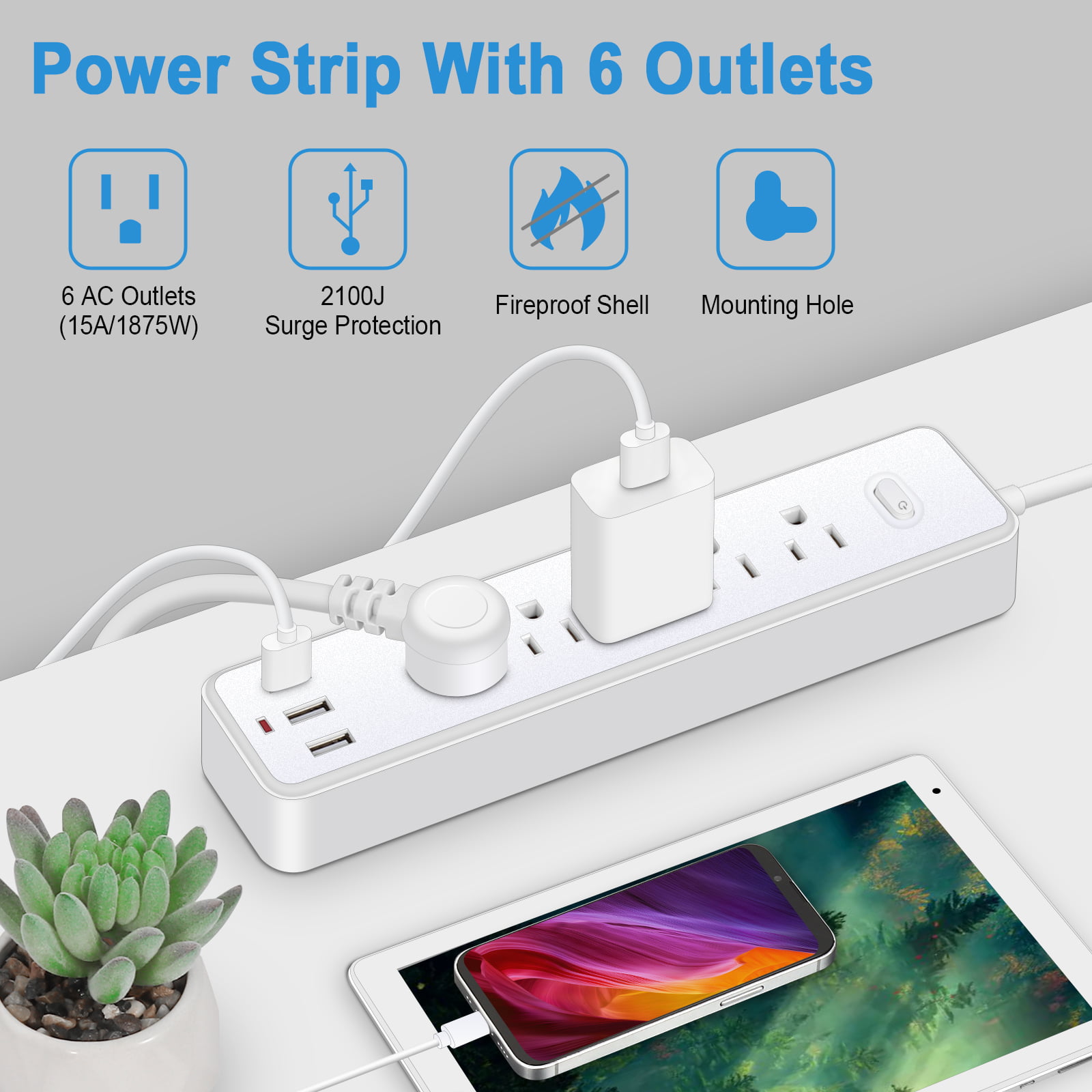 Bohashin Surge Protector Power Strip with USB Ports photo 2