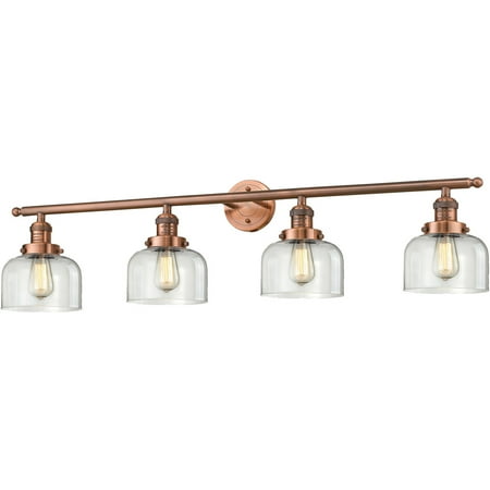 

Antique Copper Tone Bathroom Vanity 44 Wide Clear Glass Steel/Cast Brass Medium Base LED 4 Light Fixture