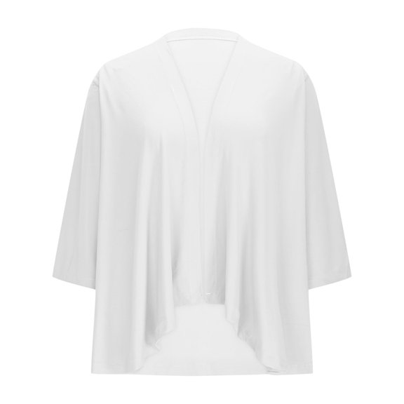 nerohusy 3/4 Length Sleeve Cardigans for Women Lightweight Open Front Plus Size Cardigan Loose Soft Comfy Silk Cover Up Vacation Wear White,XXL