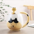 thumbnail image 4 of Taza de café pintada a mano Injueey con Gato encantador cerámica color amarillo con cuchara, 4 of 6