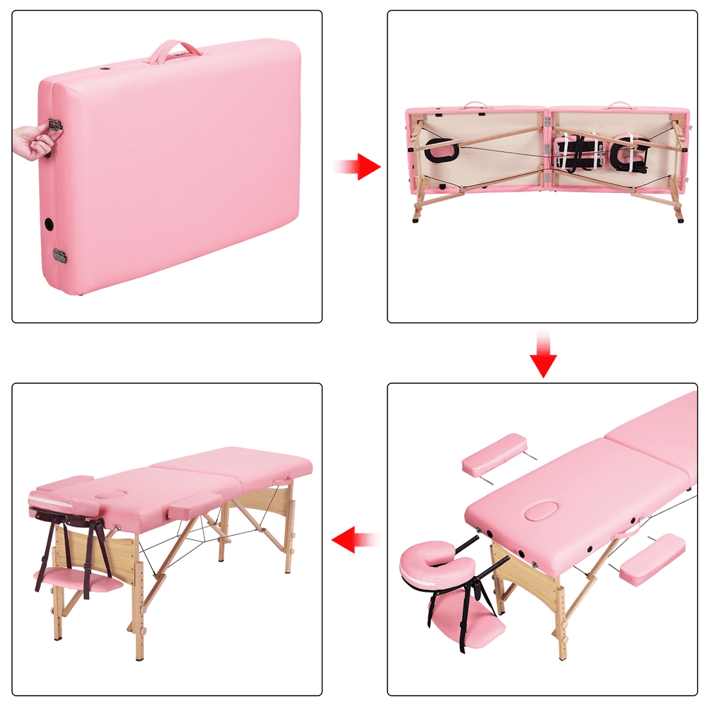 Renwick Portable Folding Massage Table with Face Cradle and Armrests, Pink