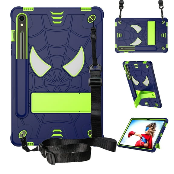 ELEHOLD Kids Case for Samsung Galaxy Tab S9/S9 FE 11.0" 2023, Heavy Duty Rugged Cover with Foldable Kickstand Crossbody Shoulder Strap Pencil Holder Shockproof Full Protection Case,Navy Green