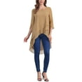 thumbnail image 2 of INSPIRAR CHIC Blusa de Chifón Asimétrica de Cuello Redondo para Mujer con Mangas de 3/4 y Volantes en Color Caqui Talla L, 2 of 6