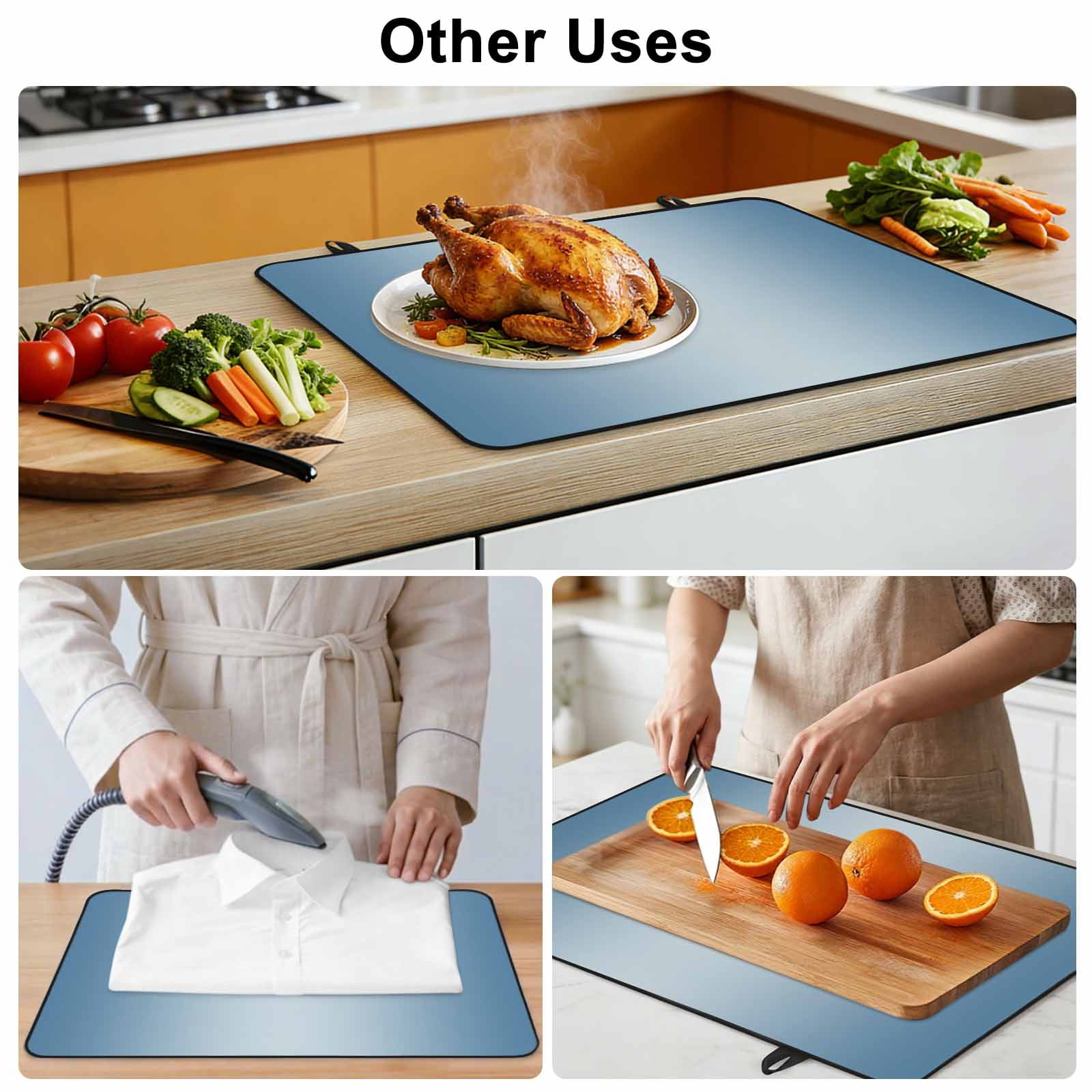 Blue Ombre Stove Top Cover for Electric Stove, Heat-proof & Non Slip Glass Top Stove Cover Protector, Modern Gradient Abstract Art Kitchen Flat Cooktop Rubber Mat 31x24 Inches