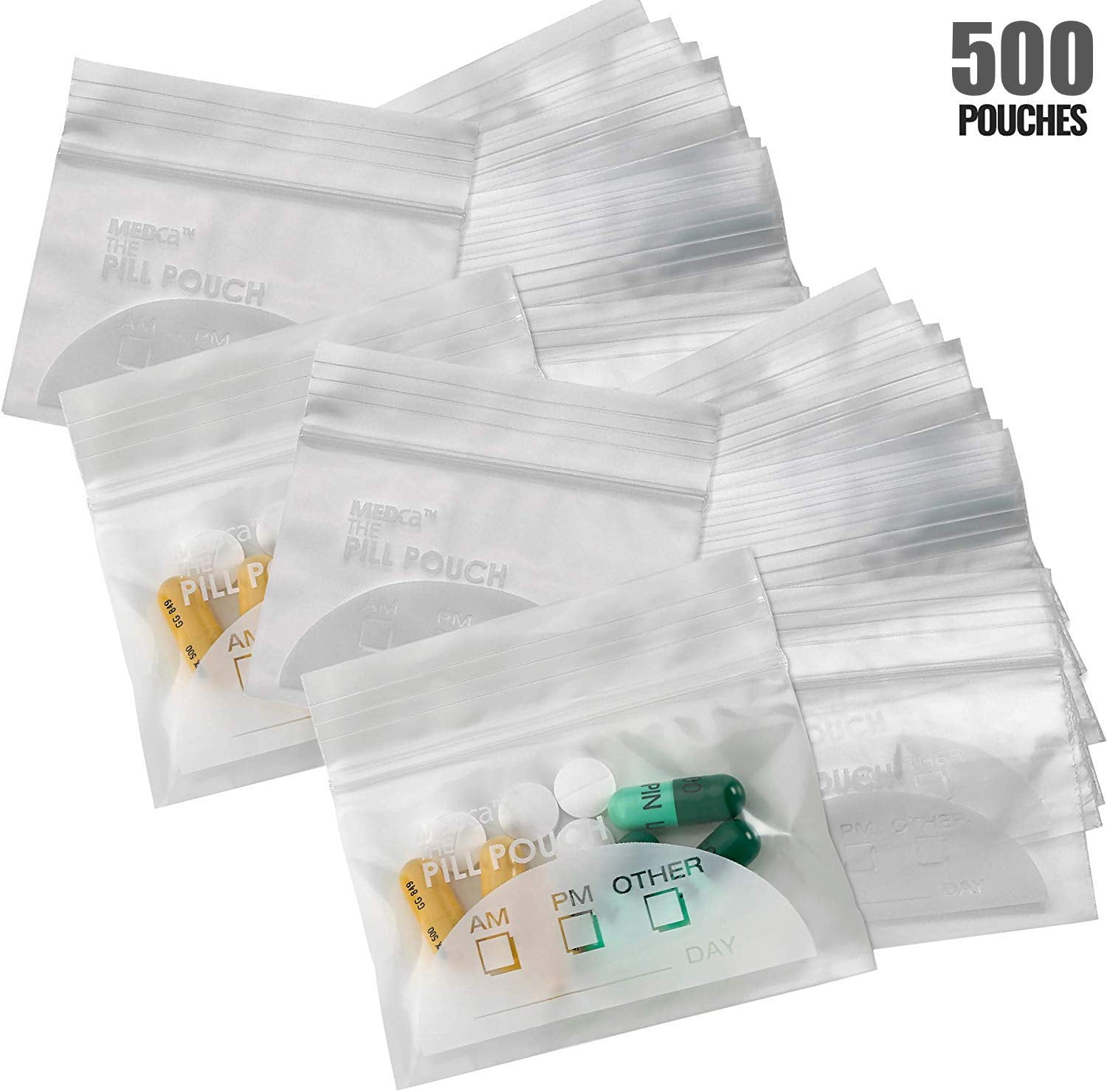MEDca Pill Pouch Bags (Pack of 500) 3" x 2.75" BPA Free, Poly Bag