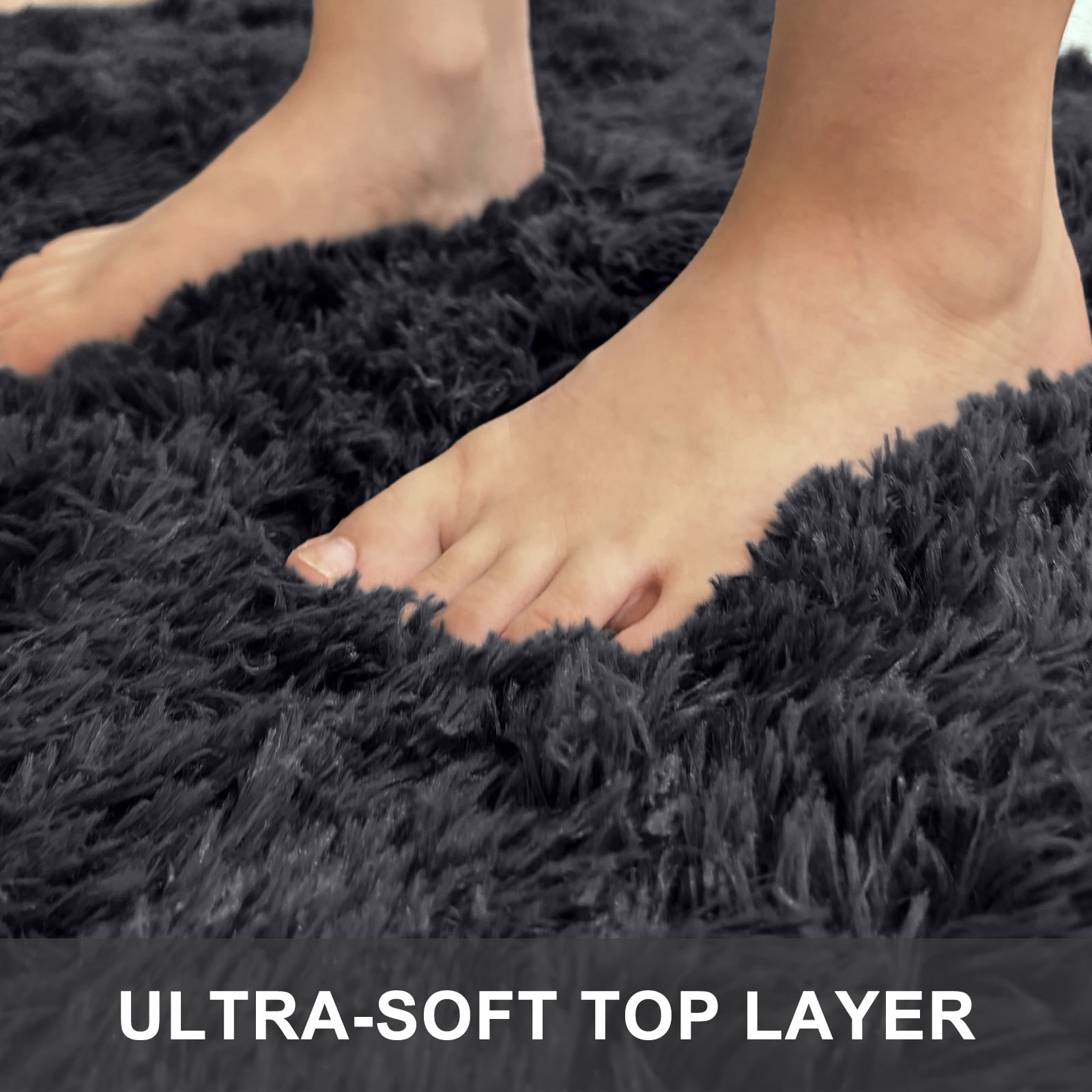 Buganda Area Rugs for Living Room 9'X12', Soft and Fluffy Shaggy Carpet for Pets, Machine Washable Floor Rugs for Bedroom, Black