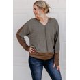 thumbnail image 5 of Haut à Manches Contrastées Patchwork Marron pour Femmes, 5 of 5