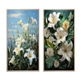 thumbnail image 2 of Designart "White Blue Lilies landscape Pointillism Dot" Lilies Framed Wall Art Set Of 2 - White Floral Framed Canvas Set For Living Room Decor, 2 of 7