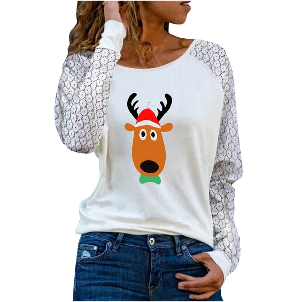 Camiseta de manga larga con cuello redondo para mujer a la moda, sudadera de encaje con estampado de otoño, blusas sueltas Fridja FKASFK1243