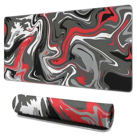 Tapis de Souris de Bureau Gris Rouge Noir à Lignes Épaisses Imperméable, Caoutchouc+multicolore Sans Glissement Série de Lignes Tapis de Souris de Bureau pour Bureau Maison Jeu 31.5x15.7 Pouces